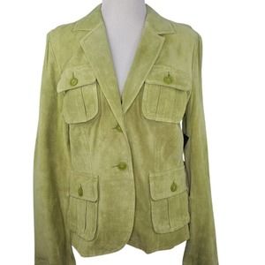 Karen Kane NWT Leather Jacket Suede Green Large Womens Pockets Button Pistachio